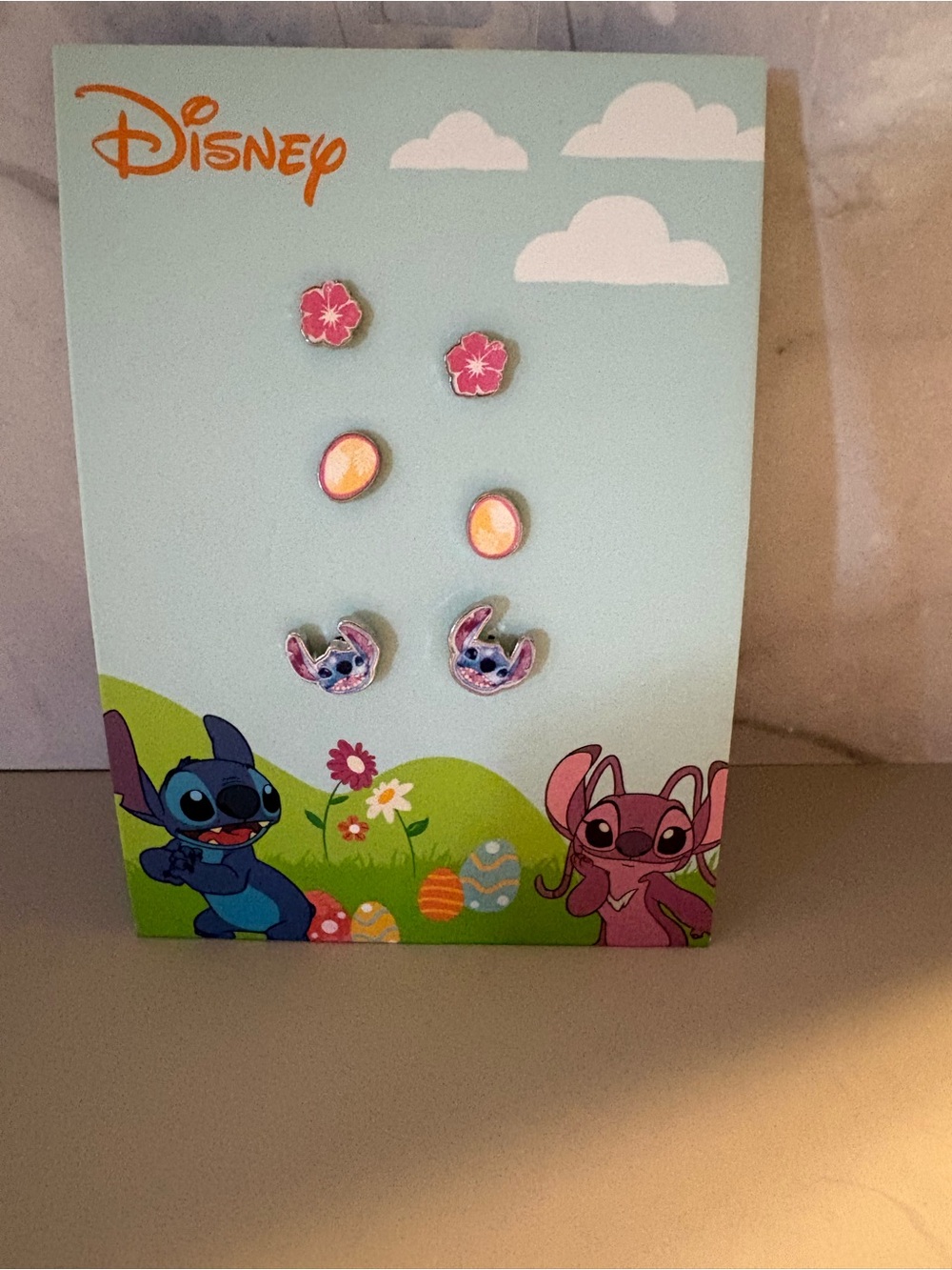 Disney Kids Pink Stitch & Floral Stud Earring Trio